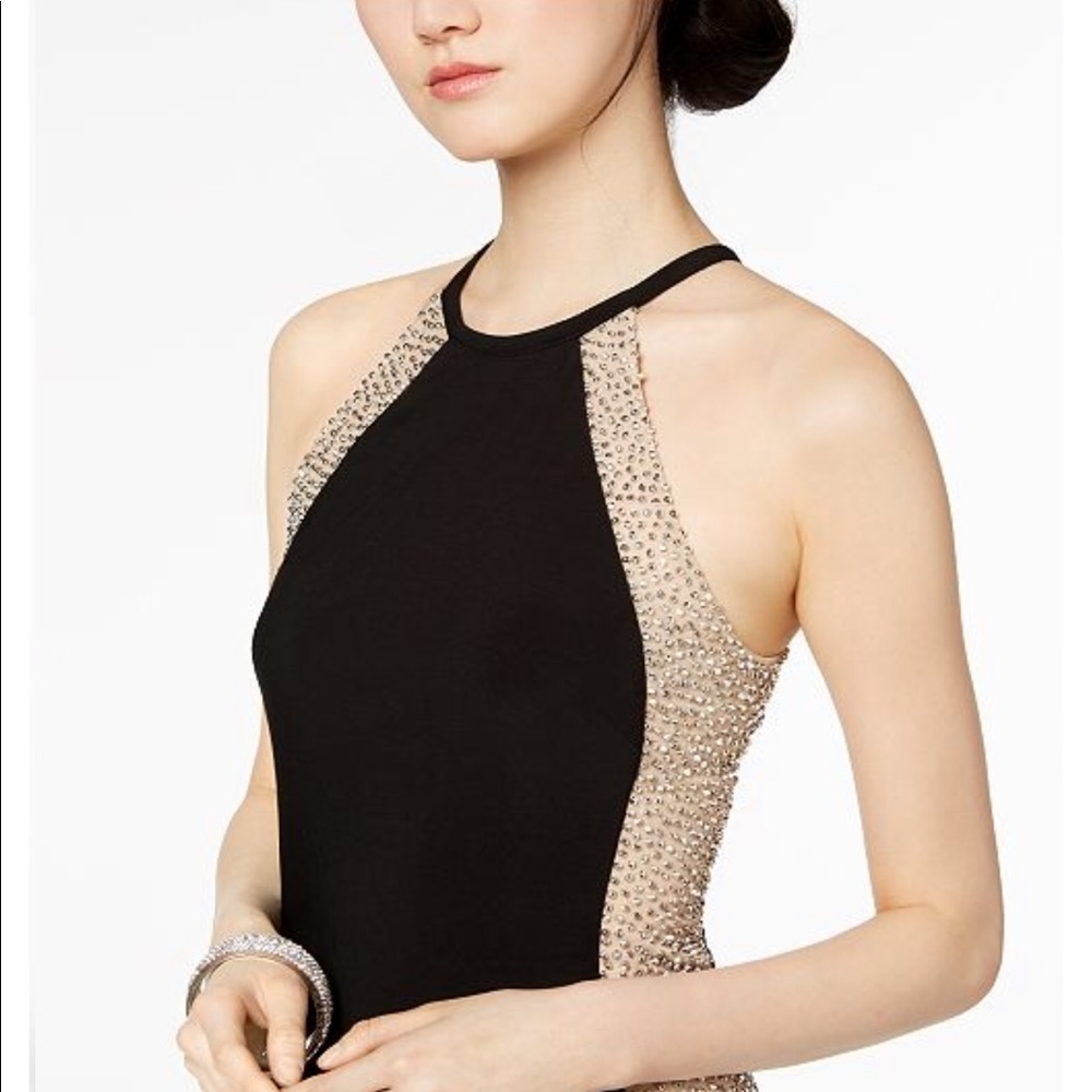 XSCAPE RHINESTONE ILLUSION GOWN PROM DRESS